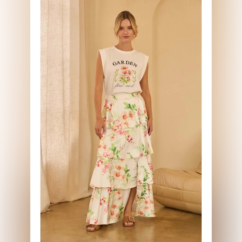 Floral Print Tiered Maxi Skirt